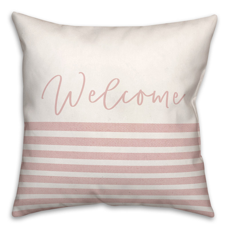 Housse et insert de coussin décoratif extérieur Welcome Stripes 13, Rose, 18 po x 18 po