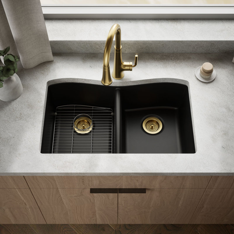 Kennon 33" L x 22" W Double Basin Dual Mount Kitchen Sink, Matte Black