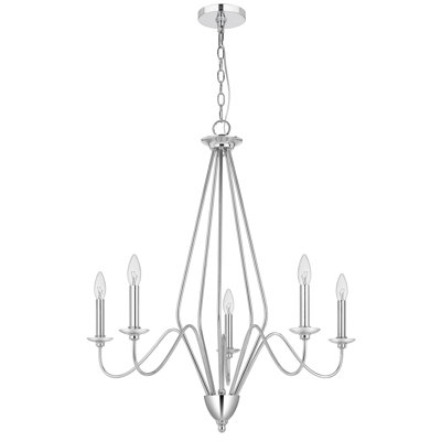 Wehy Chandelier w Canopy, Chrome Metal, Candelabra Design