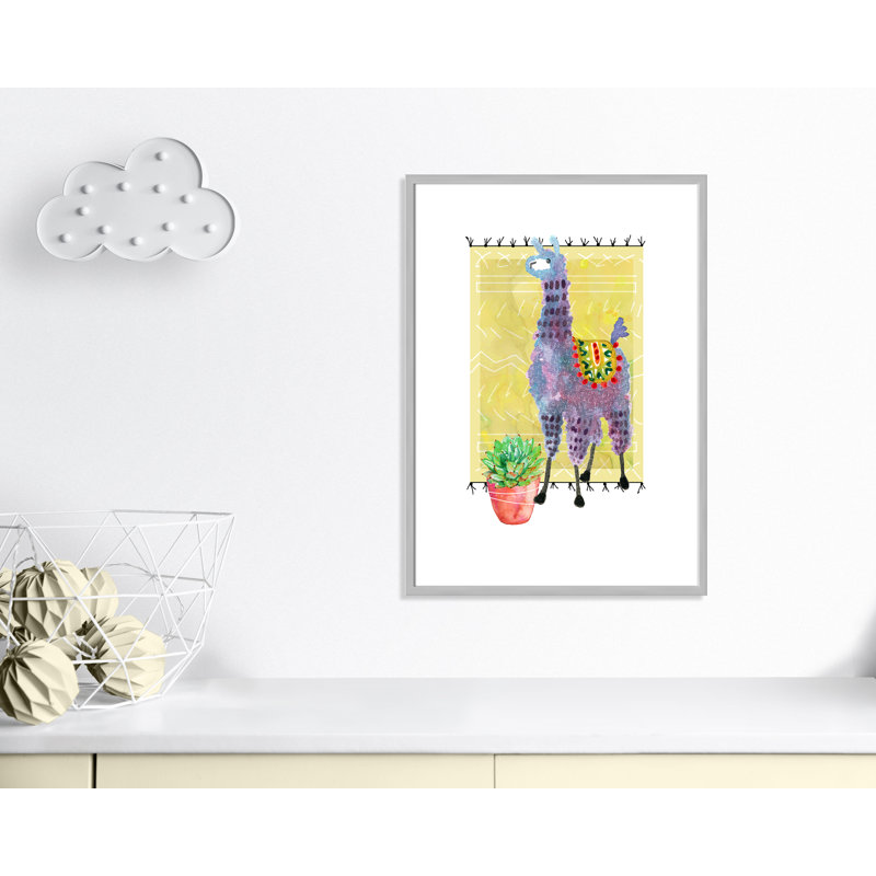 « jolie llama ii », art sur toile, H 35,5 po x l 25,5 po x P 1,18 po, Cadre argenté