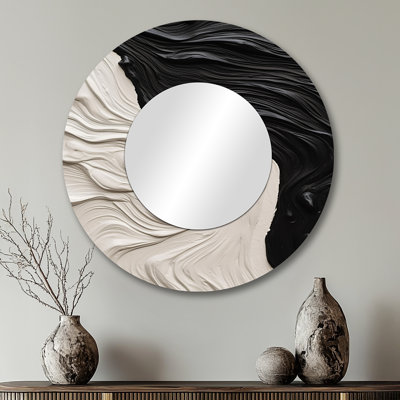 Black White Marbled Dreamscape II - Modern Geometric Round Mirror Wall Decor_MTMIR61802
