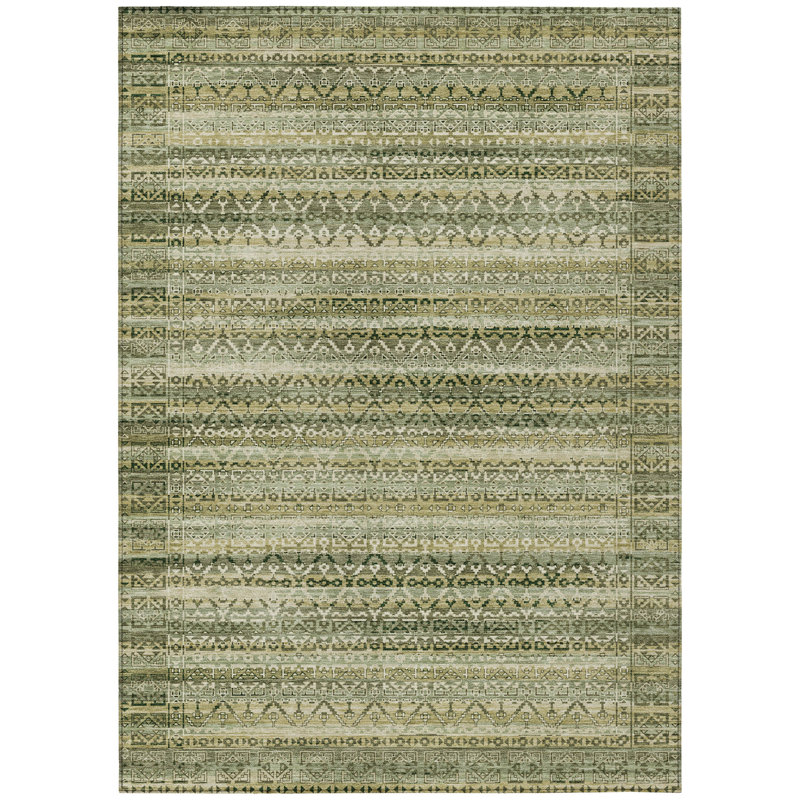 Machine Washable Indoor/Outdoor Xhevrie Green Rug, Rectangle 3' x 5'