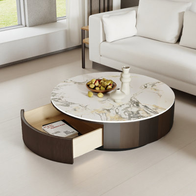 Table basse ronde en faux marbre