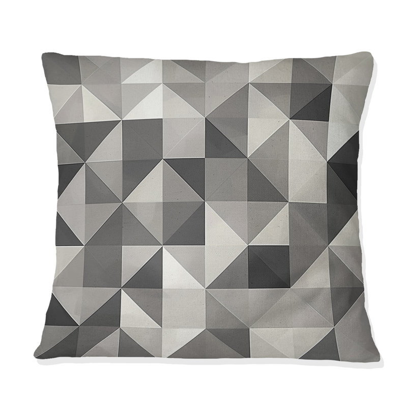 Triangles géométriques modernes gris et noir II - Coussin décoratif moderne, H 18 po x l 18 po