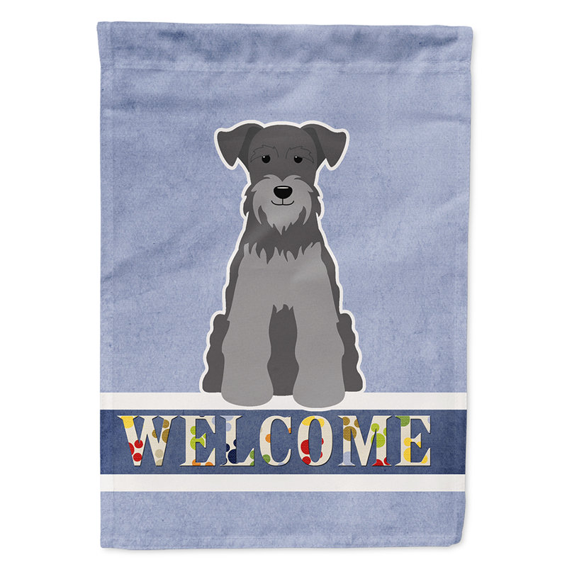 Polyester 2 côtés 40 x 28 po welcome drapeau maison, Schnauzer miniature noir / argenté