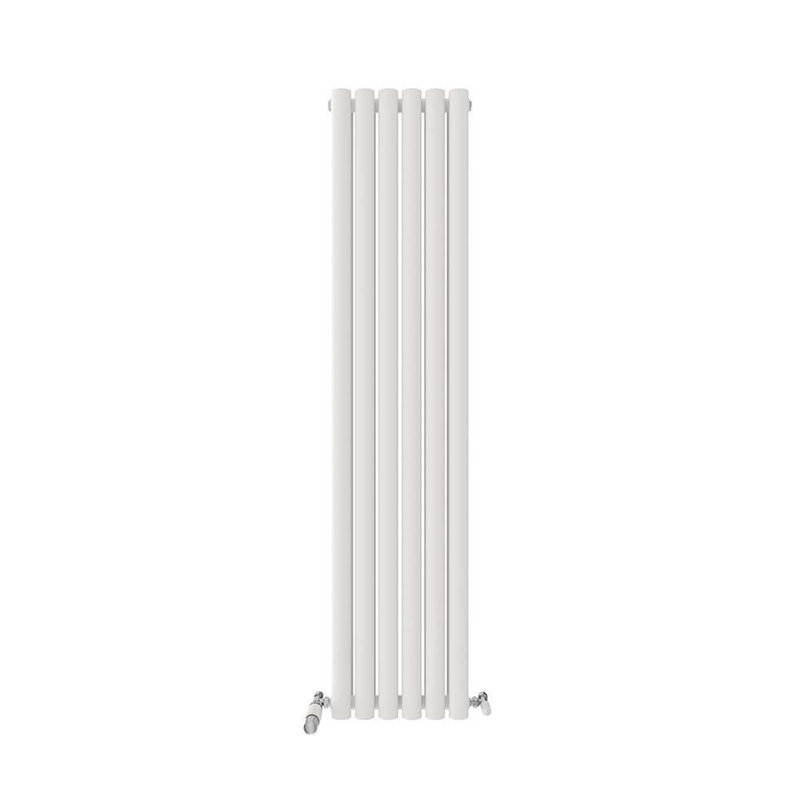 iBathUK Princia Vertical Double Oval Panel Radiator Angled Valve, White, 1600cm H x 360cm W x 79cm D