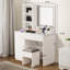 Meuble-lavabo de 32 po de largeur avec miroir éclairé et prise de courant, coiffeuse avec grand espace de rangement et tabouret rembourré pour chambre à coucher et studio