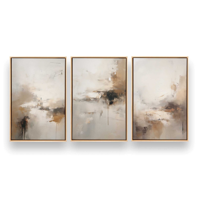 «Gentle Gilded Gust», ensemble de 3 impressions sur toile dans un cadre, Cadre américain en érable flottant