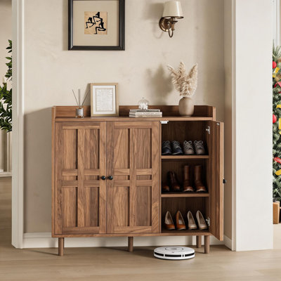 3-Door Shoe Cabinet, 43" Wide Shoe Storage for 25-30 Pairs