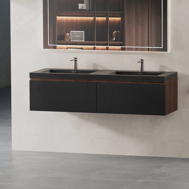 Meuble-lavabo flottant avec lavabo combiné, conception murale pour salle de bain moderne, offrant beaucoup de rangement et une installation facile