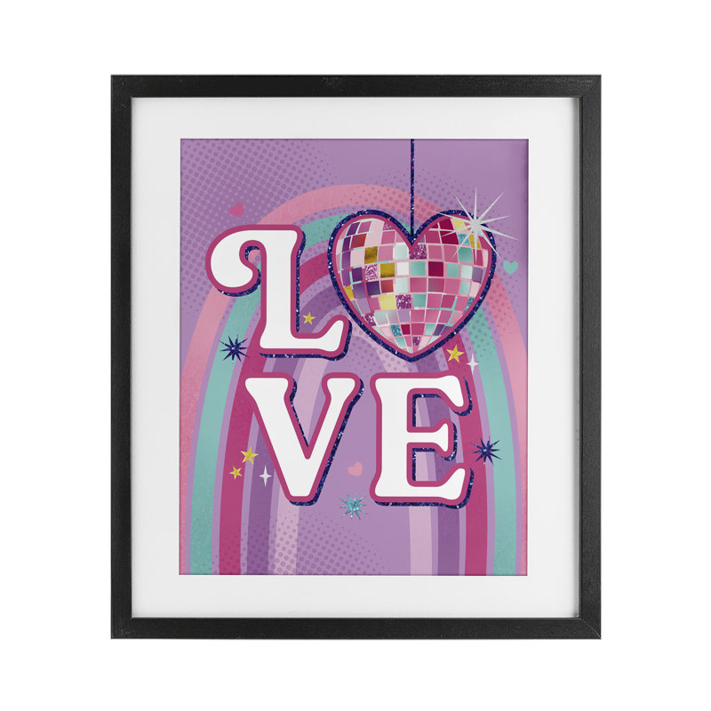 «Love Disco Heart Rainbow», reproduction sous verre encadrée par Courtney Morgenstern, Cadre noir minuit, H 16 po x l 13 po
