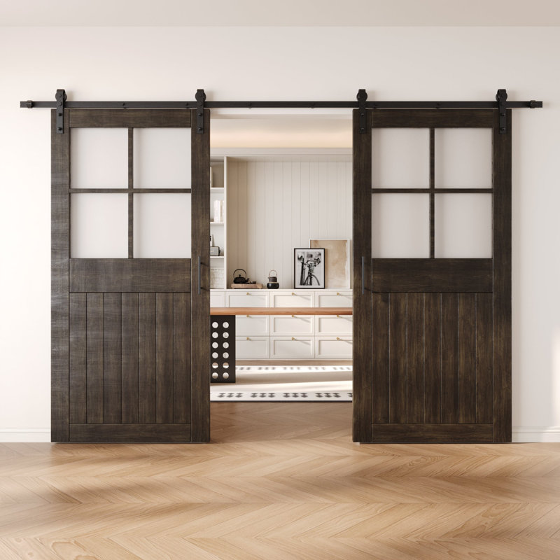 Portes de grange non assemblées et finies en verre givré demi-Lite de 40 po x 84 po avec quincaillerie d'installation non encastrée Homacer