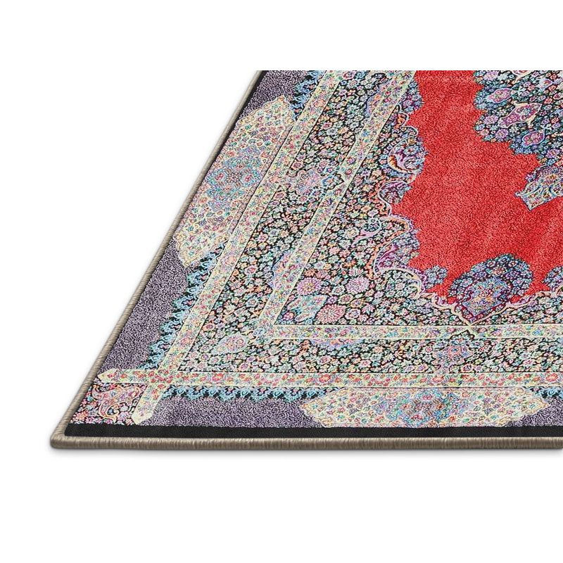 Tapis traditionnel rouge / bleu / gris Daisi, Rectangle 2 pi x 3 pi