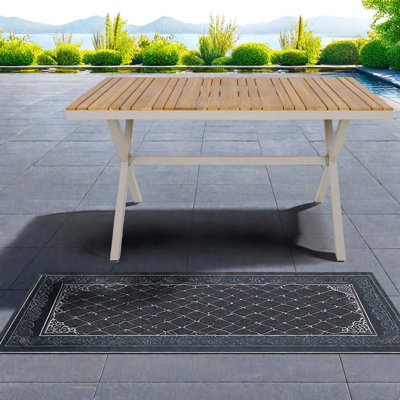 Tables de patio spacieuses, salle à manger moderne en bois de teck et en acier pour la cour arrière
