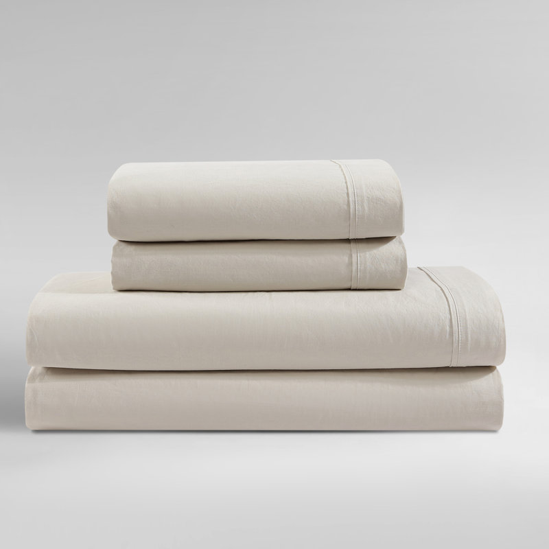 Ensemble de draps en percale de coton Calvin Klein, Ensemble de draps pour très grand lit avec 2 taie, Beige clair