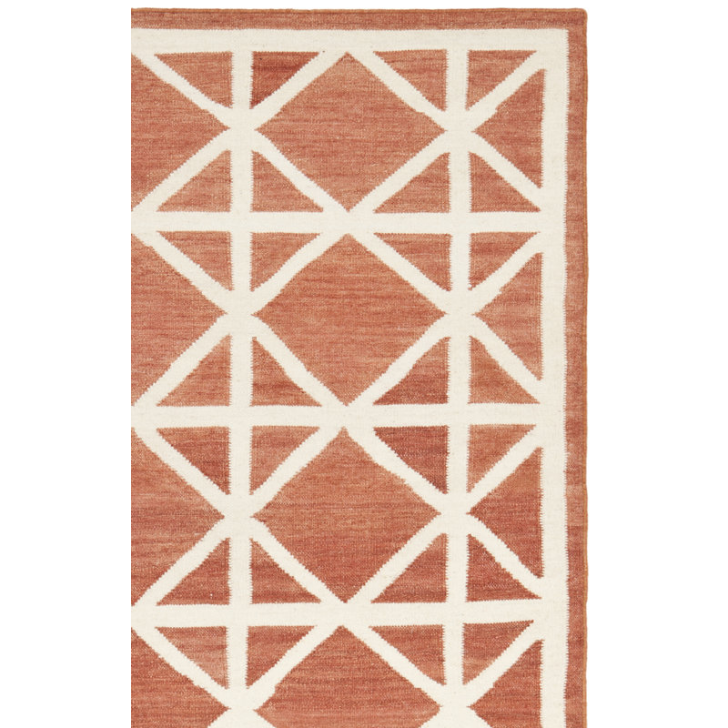 Rodgers Hand Woven Flat Weave Wool/Cotton Geometric Rug in Tan/Ivory, Runner 2'6" x 12'