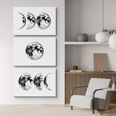 "Lune noire et blanche abstraite", 3 pièces