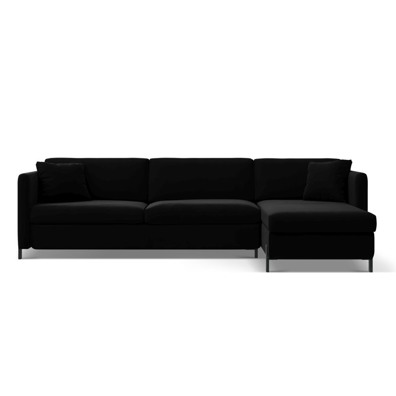 Bejna 3 Seater Velvet Sofa Bed, 80cm H x 170cm W x 280cm D, Right Hand Facing, Black