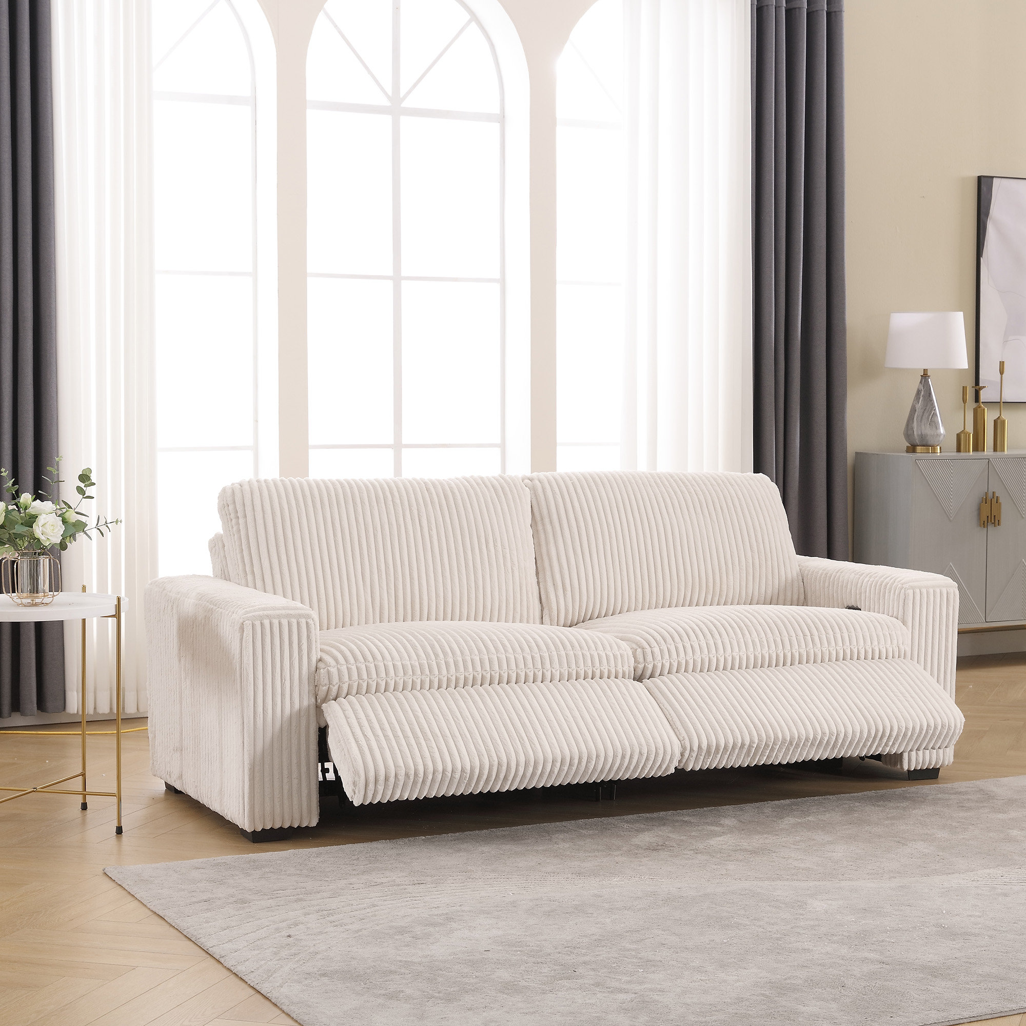 Latitude Run® Annistyn 86.6'' Wide Modern Corduroy Square Arm Power Reclining Loveseat With USB Port & Reviews | Wayfair