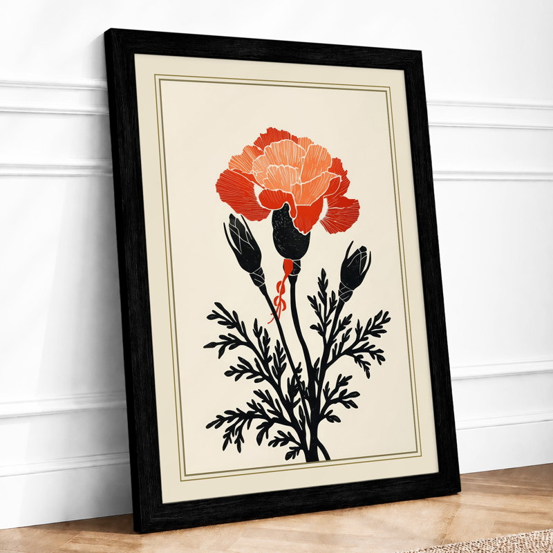 Carnation Study Botanical - Framed Print, A3 - 42.0 x 29.7 cm, Black