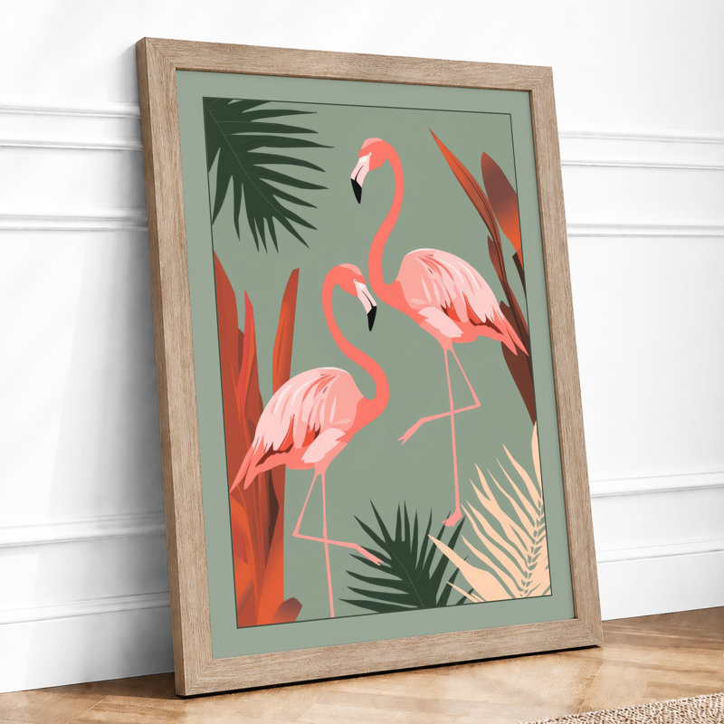 Flamingo Garden Tropical - Framed Print, A1 - 84.1 x 59.4 cm, Oak