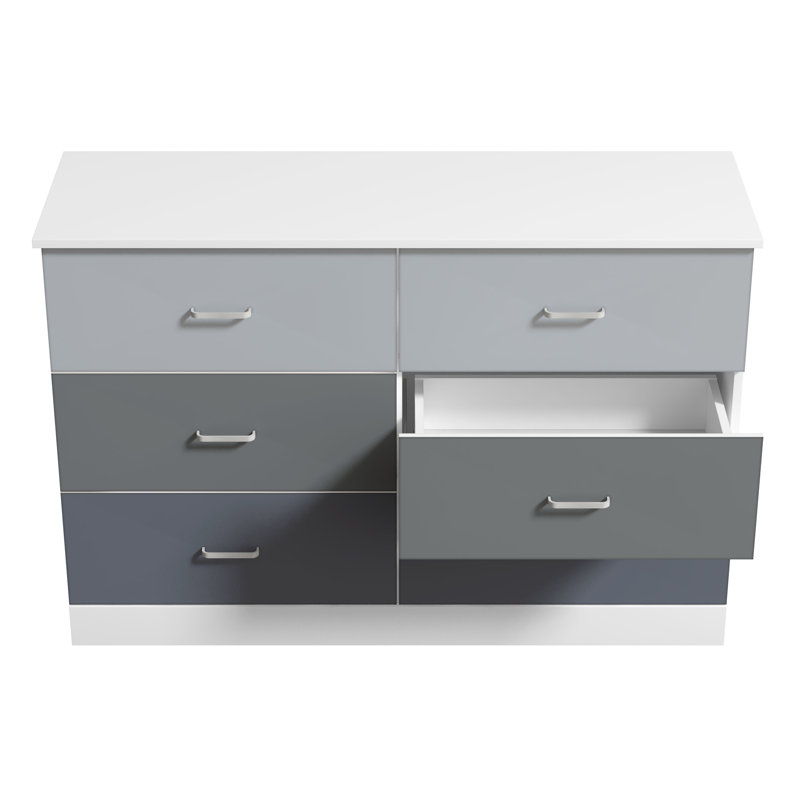 Commode 6 tiroirs Allyannah, Blanc, gris pierre, gris froid, hibou couche-tard
