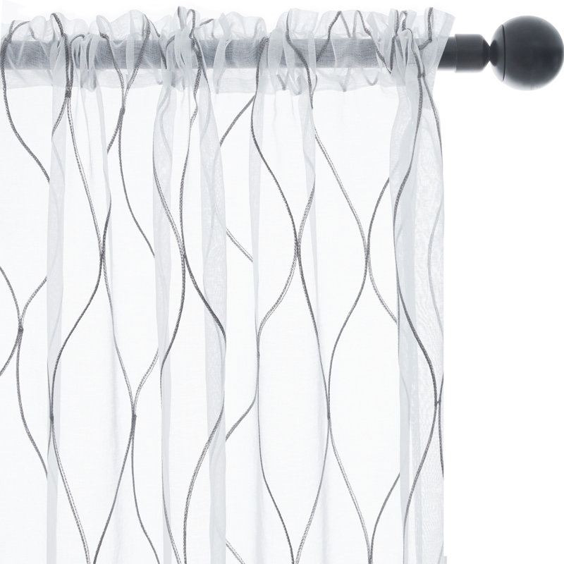 Paire de rideaux semi-transparents en polyester Bravar, Gris, L 52 po x L 63 po