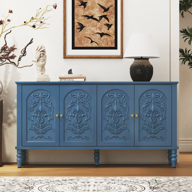 Buffet avec tablettes réglables et 4 portes, Bleu