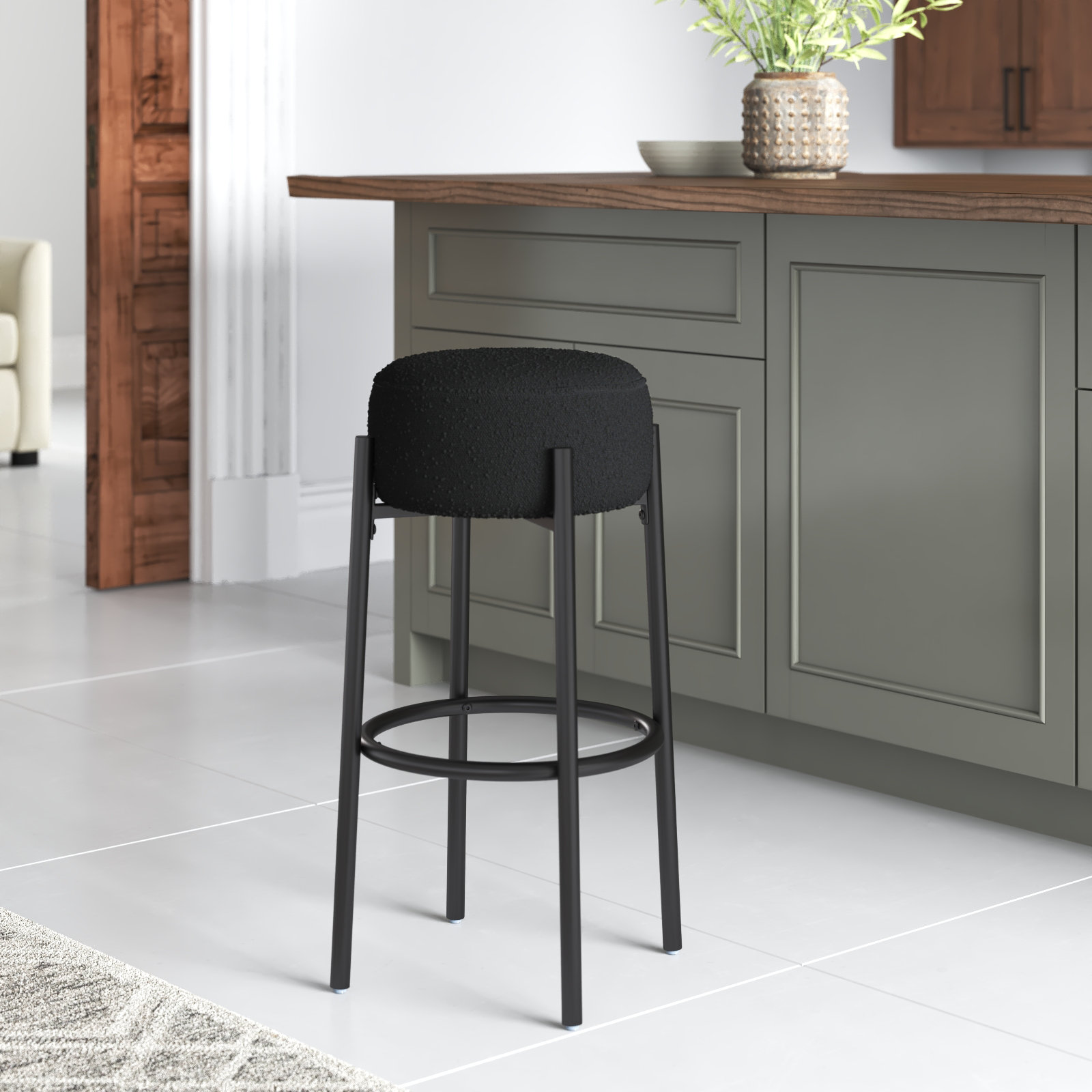 Colombe Bar Stool, Bar Stool (30" Seat Height), Boucle-Black