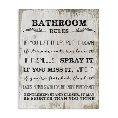 "Bathroom Rules", art textuel sur toile surdimensionné surdimensionné par Daphne Polselli