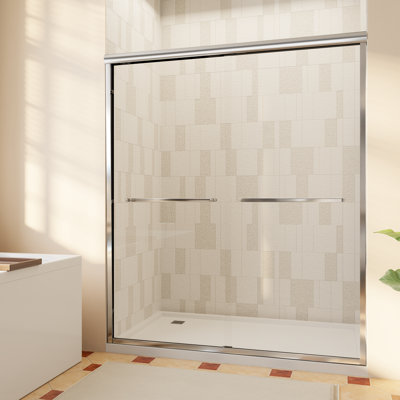 56-60" W x 76" H Double Sliding Frame Shower Door with 1/4"（6mm） Clear Tempered Glass, Chrome