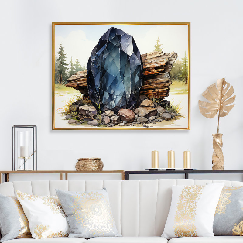 Hématite sarcelle brun sarcelle sur toile, Cadre flottant doré, H 16 po x l 32 po x P 1 po