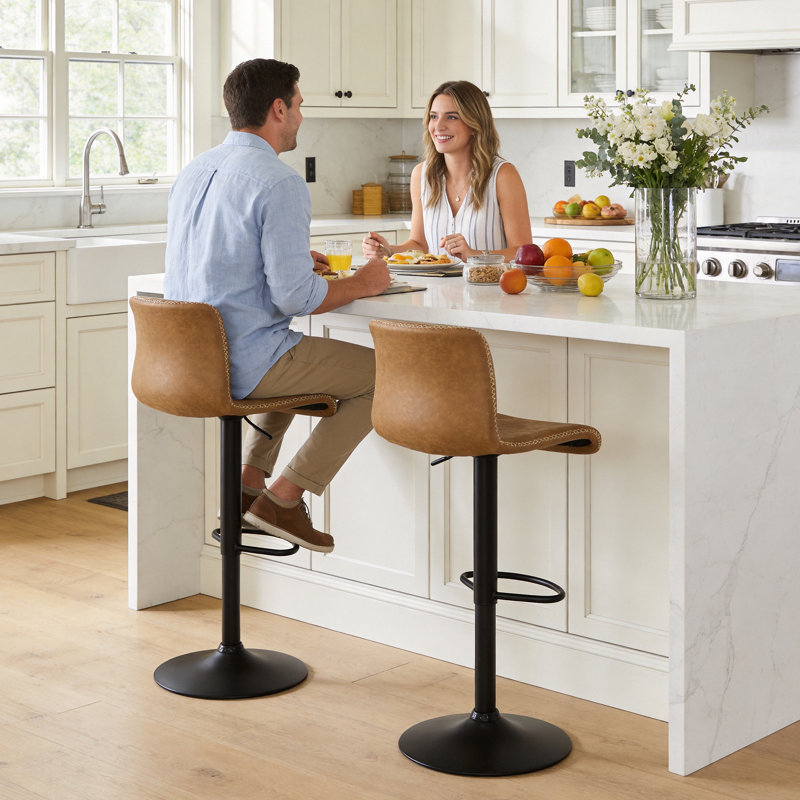 Tabouret de bar rotatif à hauteur réglable avec structure en métal, 2, Brun whisky