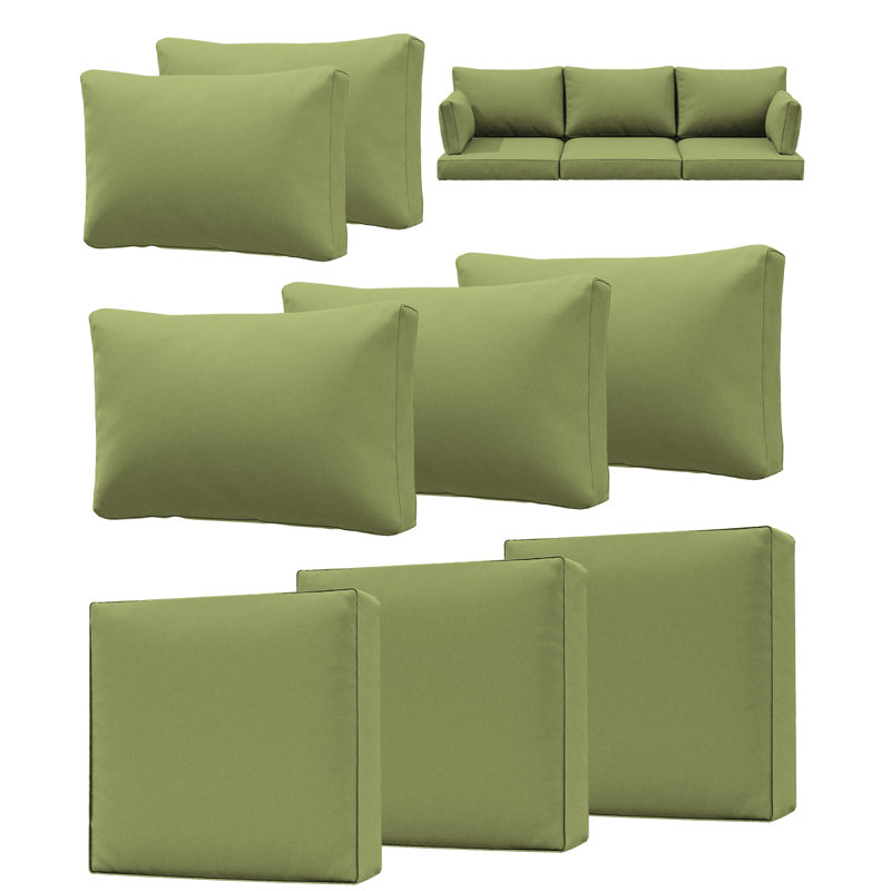 Outdoor 4" Thick Replacement Cushion Set Seat/Back Cushion (Set Of 3 Seats , 3 Backs , 2 Short Backs), Light Green
