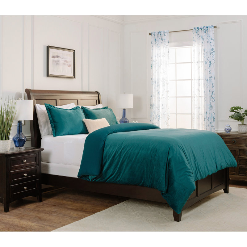 Ensemble de housse de couette réversible en velours Chanasya, Bleu sarcelle foncée