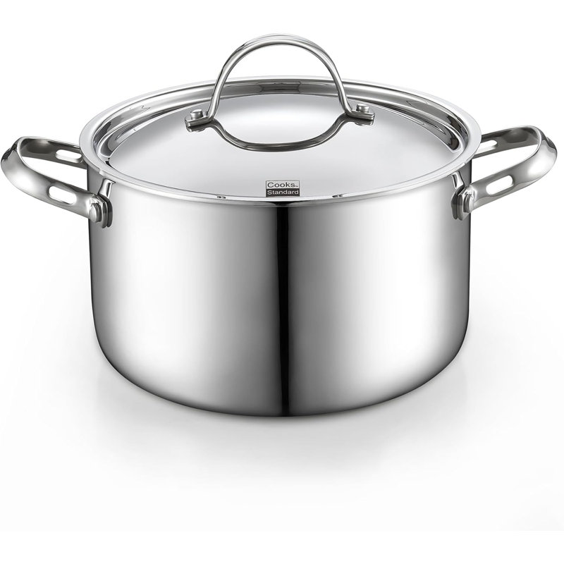 Cooks Standard Multi-Ply Clad 4 Quart Stock Pot, Stainless Steel Soup Pot with Stainless Lid, Cooking Pot for Pasta, Spaghetti, Stockpot with Even Heating, Induction Cookware