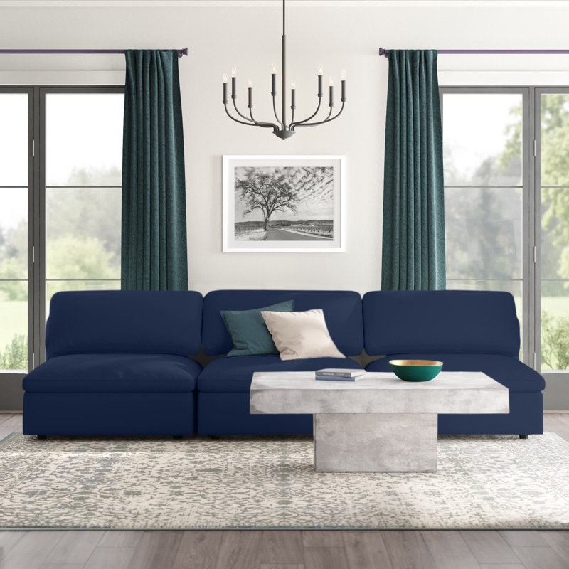 Canapé modulaire sans accoudoirs 117 po Burrows, Tissu texturé en lin bleu marine