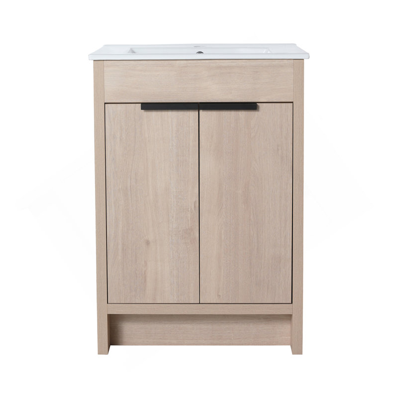 Freestanding Bathroom Vanity With White Ceramic Sink & 2 Soft-Close Cabinet Doors ((KD-PACKING),BVB02424PLO-G-BL9060B),W1286S00015