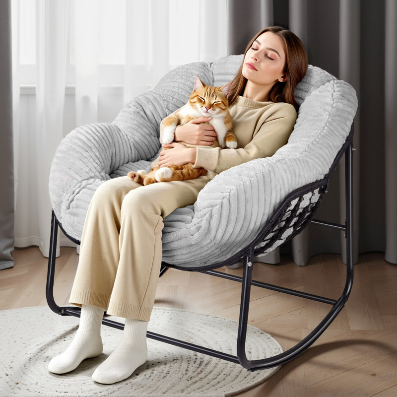 Chaise berçante surdimensionnée avec coussin, Gris clair