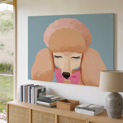 Canvas Wall Art Elegant Poodle With Pink Bow Canvaschic Pet Ready To Hang Gallery Wrapped Home Decor Modern Design Premium Quality