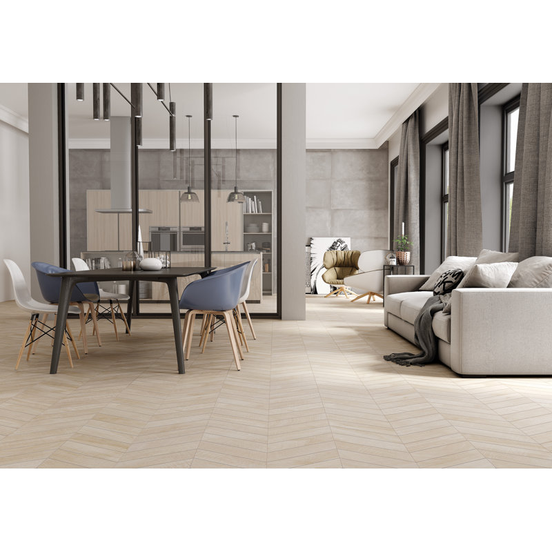 Chevron Artwood 24x48 Wood Look Matte Porcelain Tile In, Bone