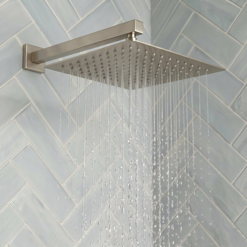 Kubik 12 in. Square Shower System with Tub Spout (Valve Included), Brushed Nickel