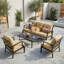 4-piece Patio Sofa Set Outdoor Aluminum Conversation Sofa With Zippered Cushion And Coffee Table-1894347363