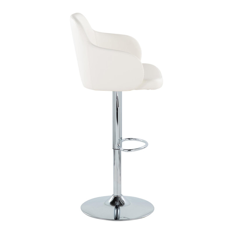 White Faux Leather Adjustable Swivel Bar Stools with Metal Base