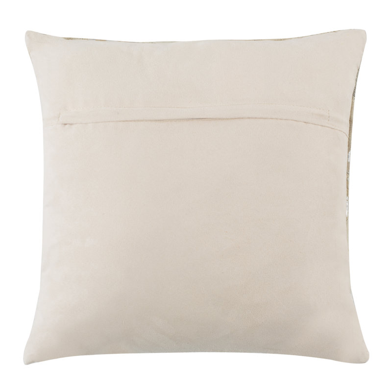 18" Square Silver and White Cowhide Geometric Pillow