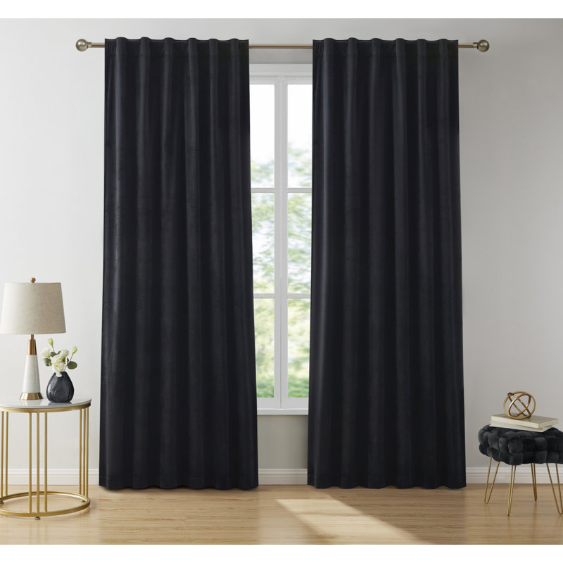 Monroy Velvet Solid Color Curtain Panels Set, Black, 54'' W x 84'' L