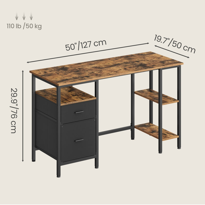 Adjustable Computer Desk, Rustic Brown/Matte Black