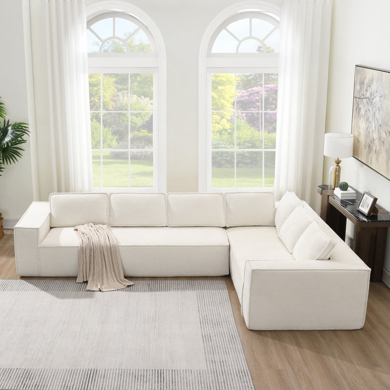 Canapé modulaire de style minimaliste de 129,5 po, ensemble de canapé en chenille infroissable à 6 places, combinaison de 2 sièges sans PC, ensemble de canapé en forme de L moderne pour le salon, aucun assemblage requis