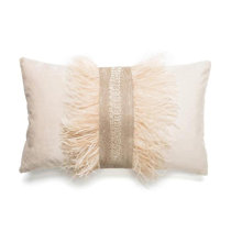 Ostrich Trim Pillow - Moss / Velvet