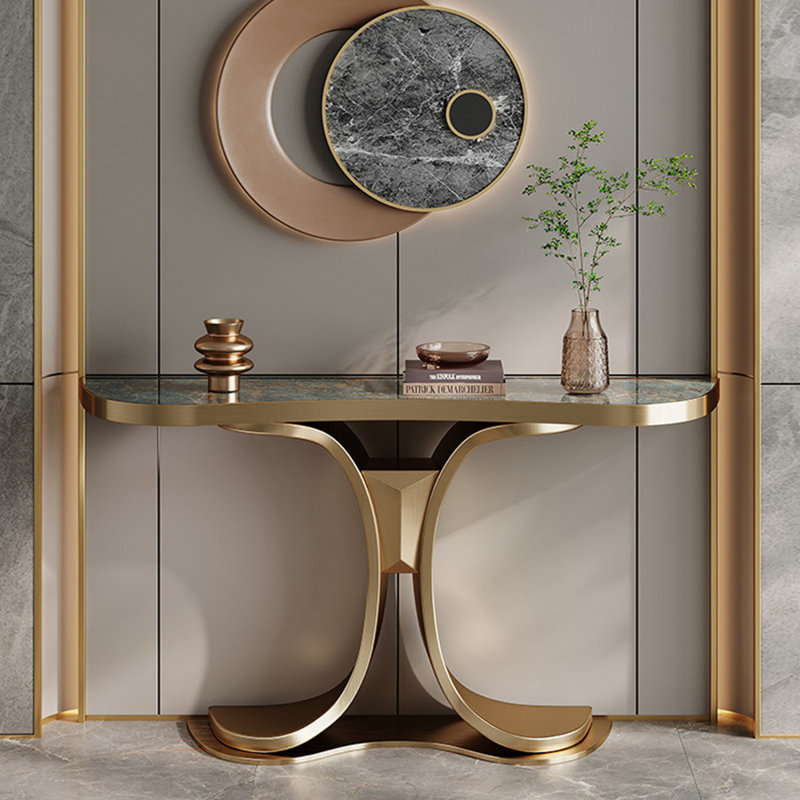 Table d'entrée moderne en acier inoxydable, H 33,4 po x l 54,3 po x P 14,9 po, Doré